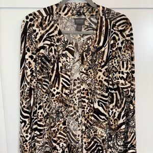 Chico's Black and Brown Animal Print Patterned Open Jacket